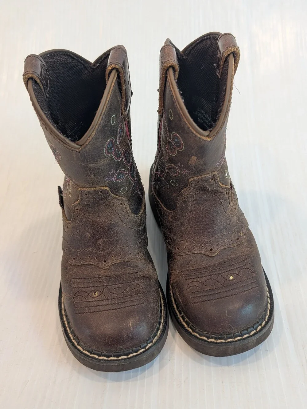 Kids Brown Western Cowboy Boots with Pink Accents